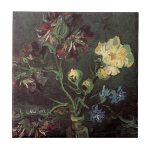 Vase with Myosotis and Peonies by Vincent van Gogh Tile