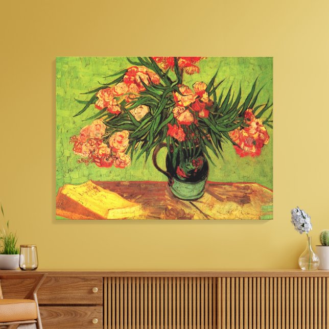 Vase with Oleanders and Books by Vincent van Gogh Canvas Print (Insitu(LivingRoom))