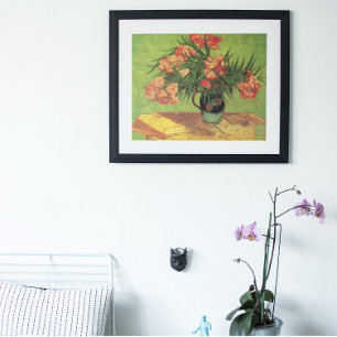 Vase with Oleanders and Books by Vincent van Gogh Poster