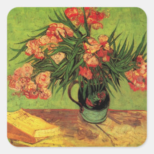 Vase with Oleanders and Books by Vincent van Gogh Square Sticker