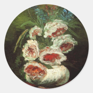 Vase with Peonies by Vincent van Gogh Classic Round Sticker