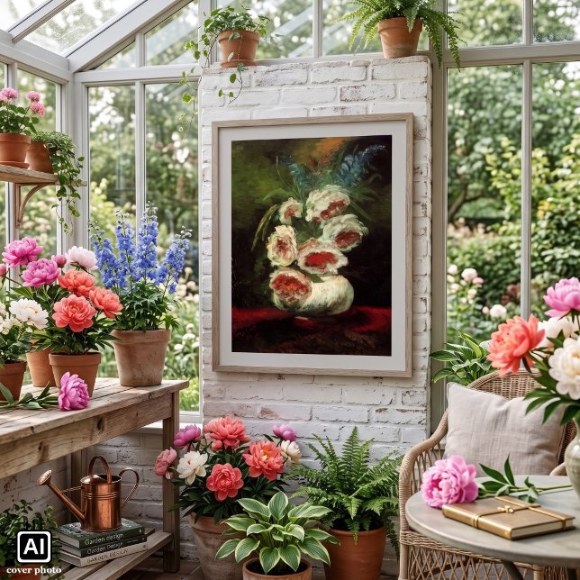Vase with Peonies by Vincent van Gogh Poster (Vase with Peonies by Vincent van Gogh is a vintage fine art post impressionism still life painting.)