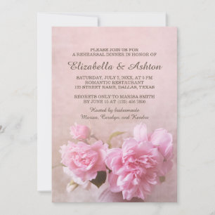 Vase with Pink Roses   Romantic Rehearsal Dinner Invitation