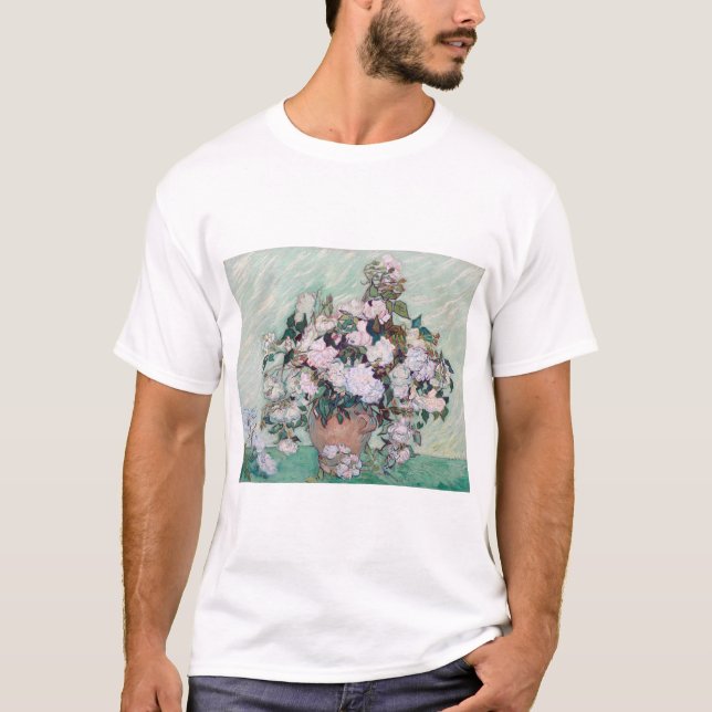 Vase with Pink Roses, Van Gogh T-Shirt (Front)
