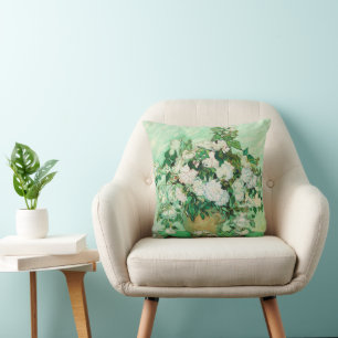 Vase with Pink Roses, Vincent Van Gogh Throw Pillow