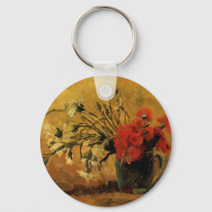 Vase with Red and White Carnations Keychain