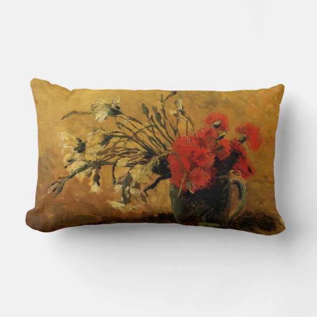 vase with red and white carnations, van Gogh Lumbar Pillow (Front)