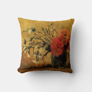 vase with red and white carnations, van Gogh Throw Pillow