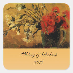 vase with red and white carnations, Vincent Square Sticker