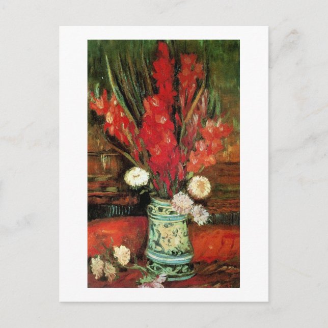 Vase with Red Gladioli, Van Gogh Fine Art Postcard (Front)