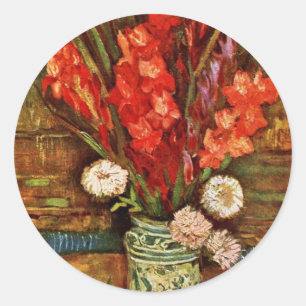 Vase With Red Gladiolideutsch: Still Life With Red Classic Round Sticker