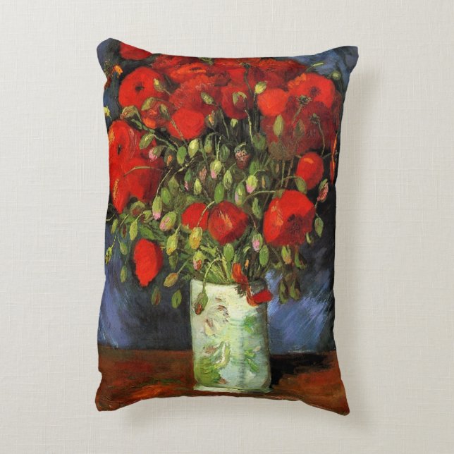 Vase with Red Poppies by Vincent van Gogh Accent Pillow (Back(Vertical))