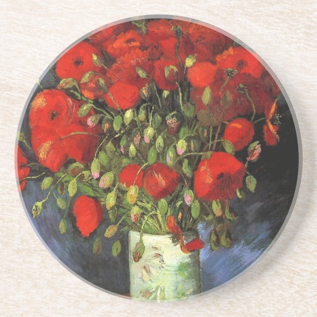 Vase with Red Poppies by Vincent van Gogh Coaster (Front)