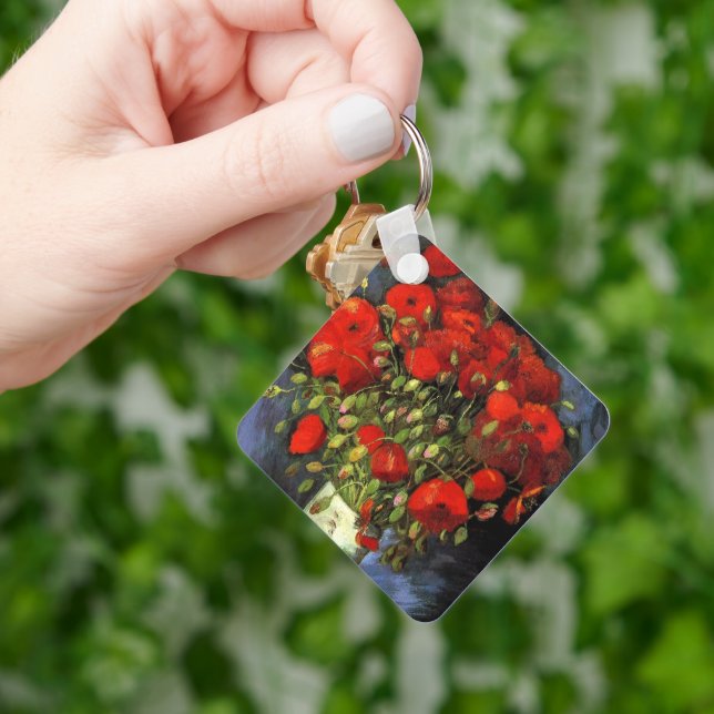 Vase with Red Poppies by Vincent van Gogh Keychain (Hand)