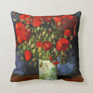 Vase with Red Poppies by Vincent van Gogh. Throw Pillow