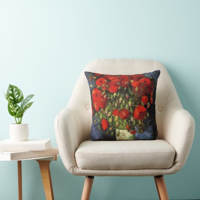 Vase with Red Poppies by Vincent van Gogh Throw Pillow (Chair)