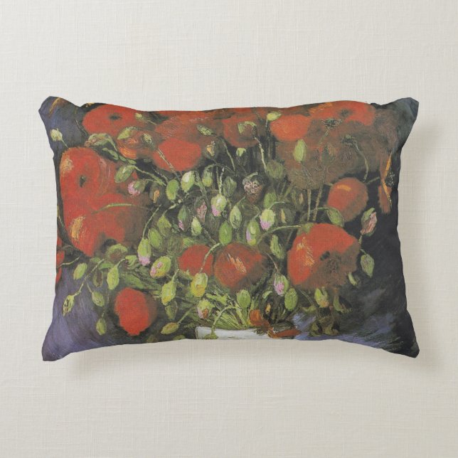Vase with Red Poppies Vincent van Gogh Lumbar Accent Pillow (Front)