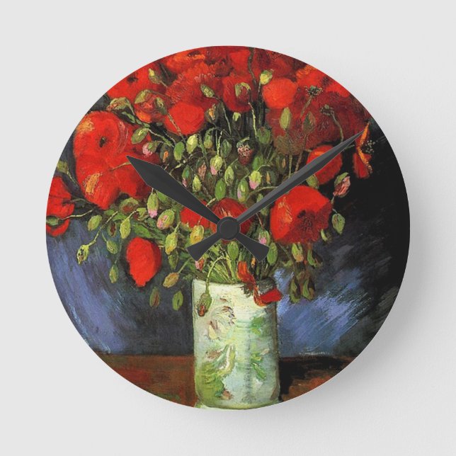 Vase with Red Poppies Vincent van Gogh Round Clock (Front)