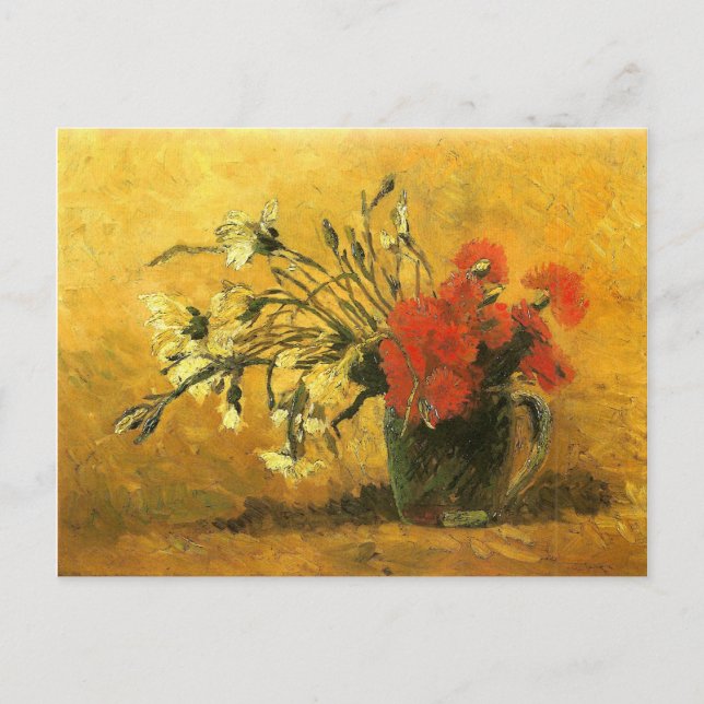 Vase With Red & White Carnations Van Gogh Fine Art Postcard (Front)