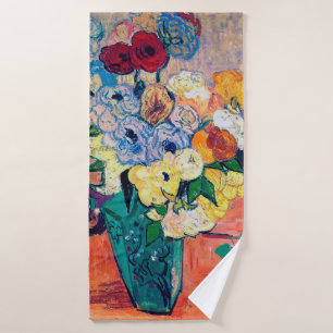 Vase with Roses and Anemones, Van Gogh Bath Towel
