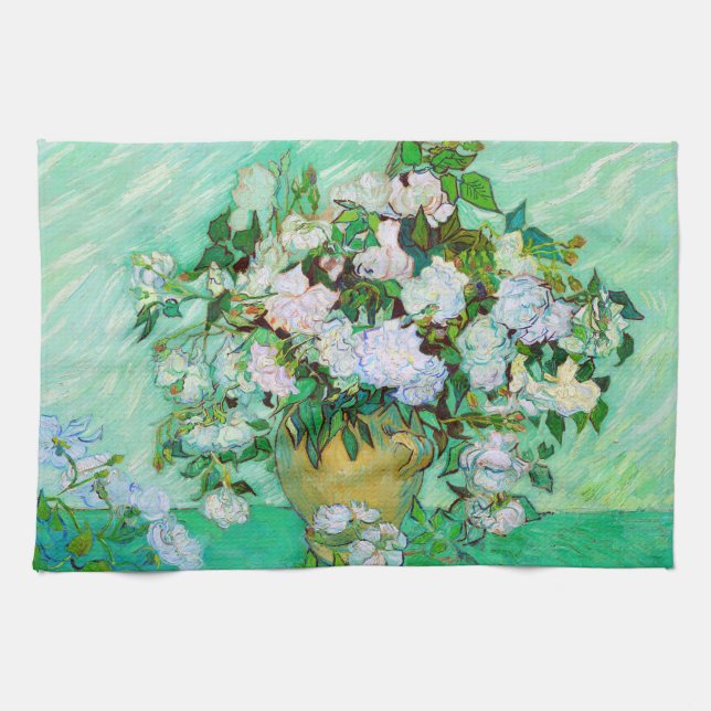 Vase with Roses Van Gogh Fine Art Kitchen Towel (Horizontal)