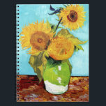 Vase with Three Sunflowers (1888) Van Gogh spiral Notebook<br><div class="desc">The stunning golden yellow sunflowers on the light blue backdrop are the focal point of this classy spiral-bound notepad, featuring Van Gogh's "Vase with Three Sunflowers" (1888). At the Yellow House in Arles, Van Gogh made four still lifes with sunflowers in August 1888. Of the latter two, the two most...</div>