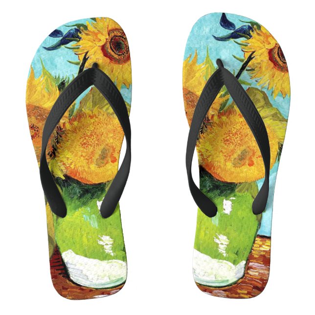 Vase with Three Sunflowers (1888) Van Gogh Unisex Flip Flops (Footbed)