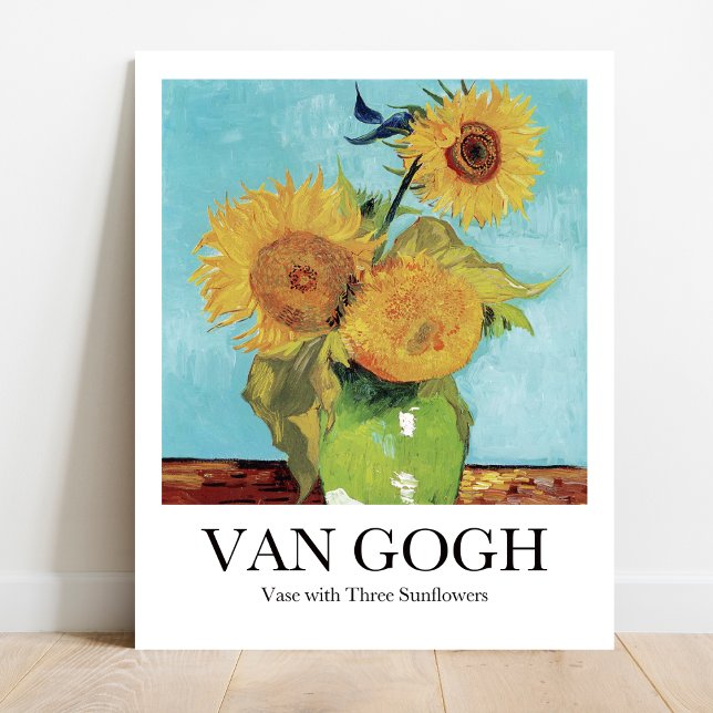 Vase with Three Sunflowers by Vincent Van Gogh Poster (Van Gogh Sunflowers Poster: Bold colors, 3 vibrant sunflowers in vase. )