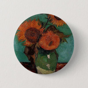 vase with three sunflowers, van Gogh 2 Inch Round Button
