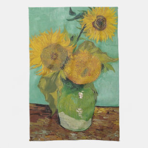 Vase with three sunflowers, Vincent van Gogh Kitchen Towel