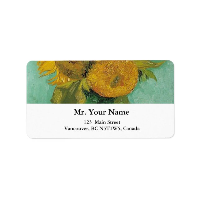 Vase with three sunflowers, Vincent van Gogh Label (Front)