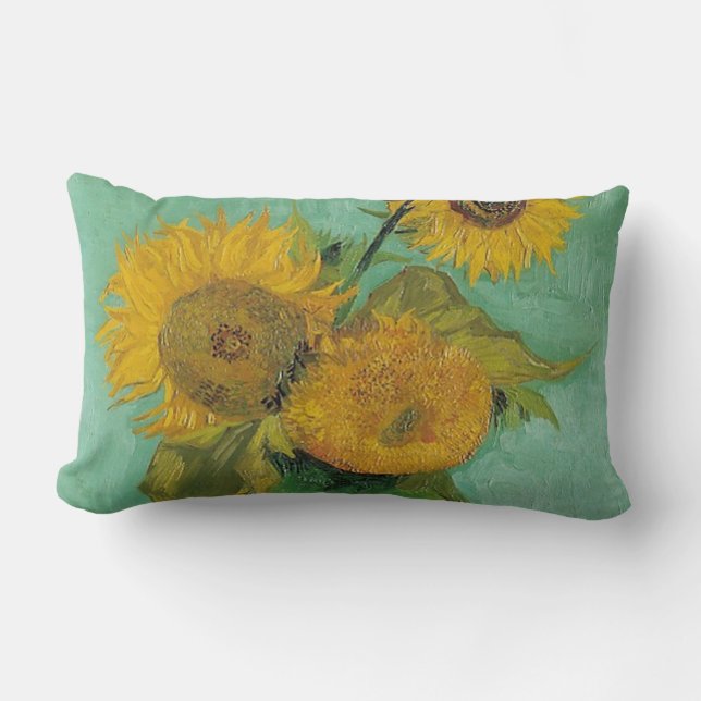 Vase with three sunflowers, Vincent van Gogh Lumbar Pillow (Front)