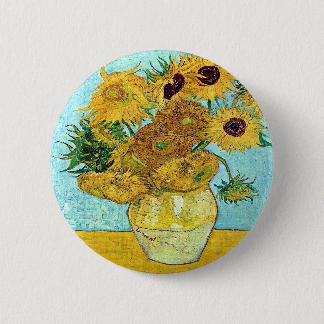 Vase With Twelve Sunflowers By Vincent Van Gogh 2 Inch Round Button (Front)