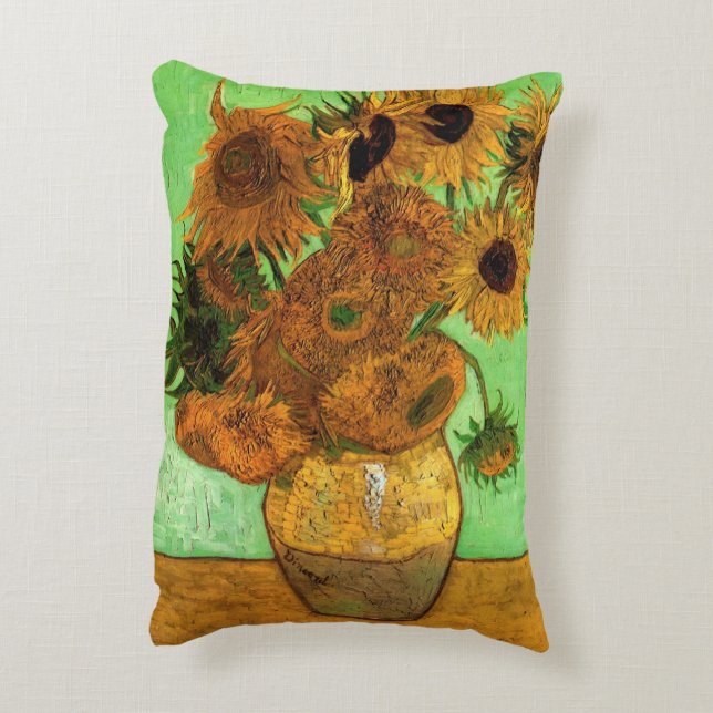 Vase with Twelve Sunflowers by Vincent van Gogh Accent Pillow (Back(Vertical))