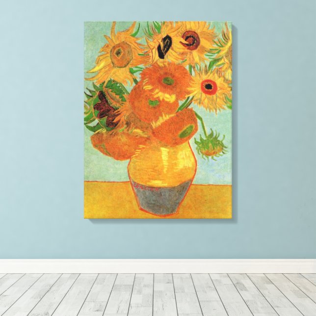 Vase with Twelve Sunflowers by Vincent van Gogh Canvas Print (Insitu(Wood Floor))