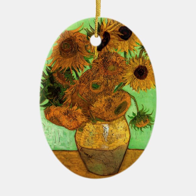 Vase with Twelve Sunflowers by Vincent van Gogh Ceramic Ornament (Front)