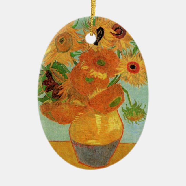 Vase with Twelve Sunflowers by Vincent van Gogh Ceramic Ornament (Front)