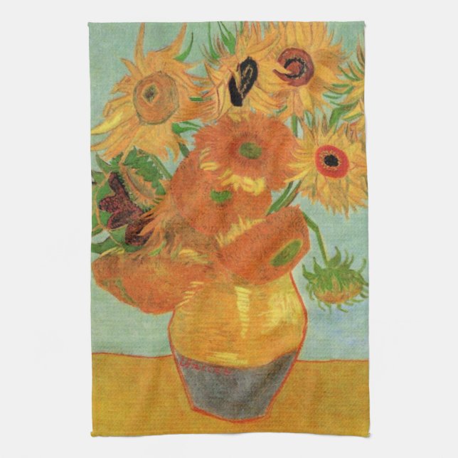 Vase with Twelve Sunflowers by Vincent van Gogh Kitchen Towel (Vertical)