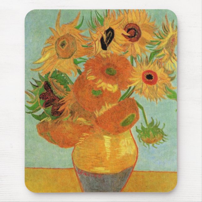 Vase with Twelve Sunflowers by Vincent van Gogh Mouse Pad (Front)