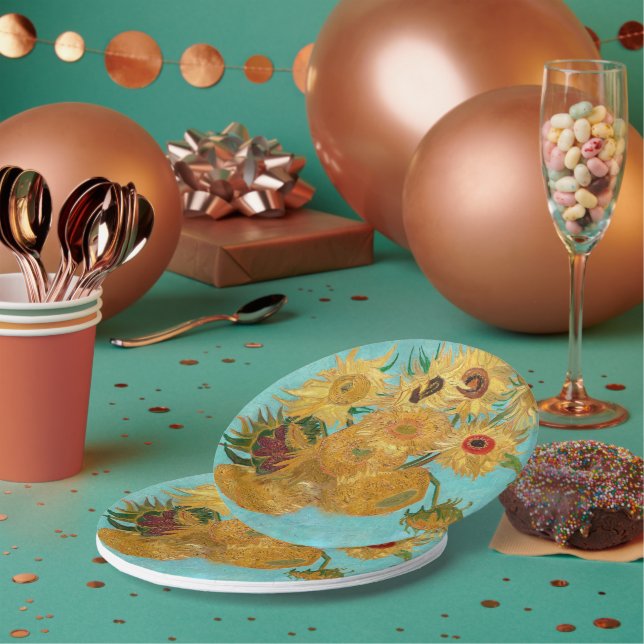 Vase with Twelve Sunflowers by Vincent Van Gogh  Paper Plate (Multi)