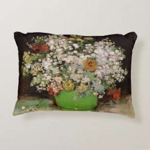 Vase with Zinnia Flowers by Vincent van Gogh Decorative Pillow