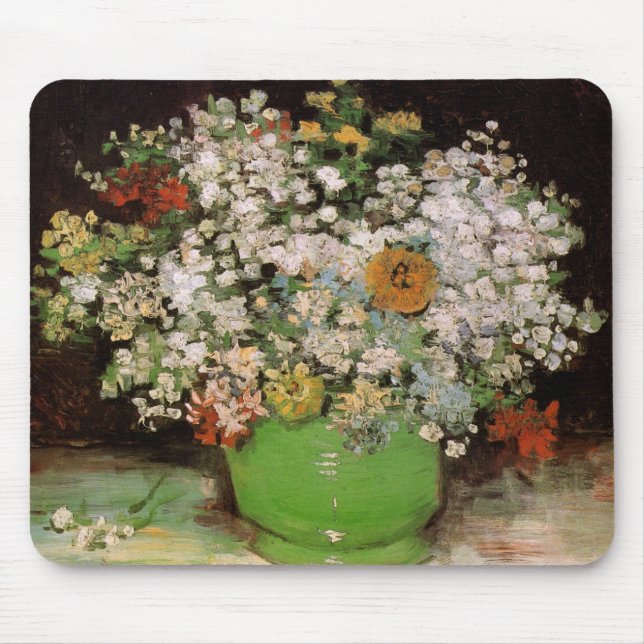 Vase with Zinnia Flowers by Vincent van Gogh Mouse Pad (Front)