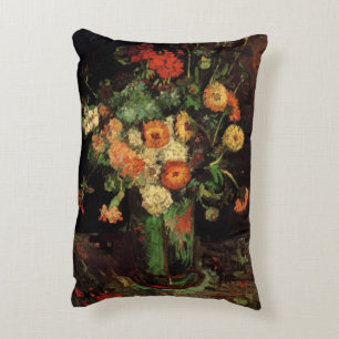 Vase with Zinnias and Geraniums, Vincent van Gogh Accent Pillow