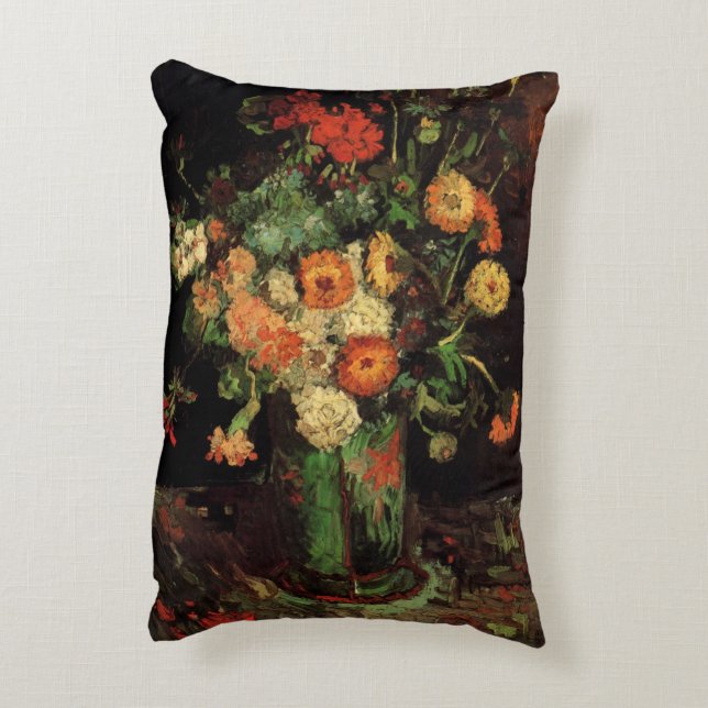 Vase with Zinnias and Geraniums, Vincent van Gogh Accent Pillow (Back(Vertical))