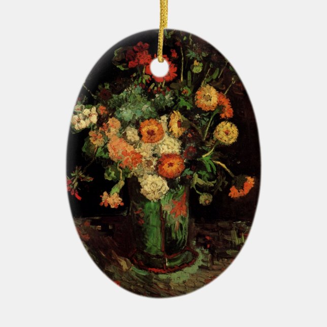 Vase with Zinnias and Geraniums, Vincent van Gogh Ceramic Ornament (Front)