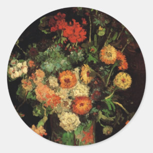 Vase with Zinnias and Geraniums, Vincent van Gogh Classic Round Sticker
