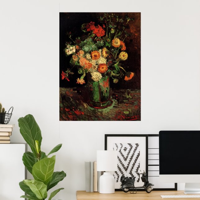 Vase with Zinnias and Geraniums, Vincent van Gogh Poster (Home Office)