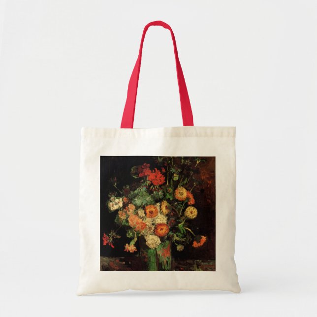 Vase with Zinnias and Geraniums, Vincent van Gogh Tote Bag (Front)
