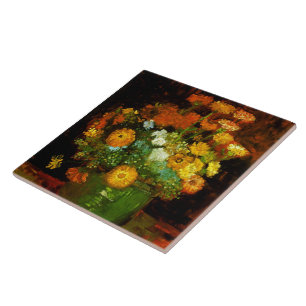 Vase with Zinnias Van Gogh Fine Art Tile