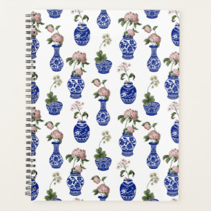 Vases et fleurs bleus de chinoiserie 